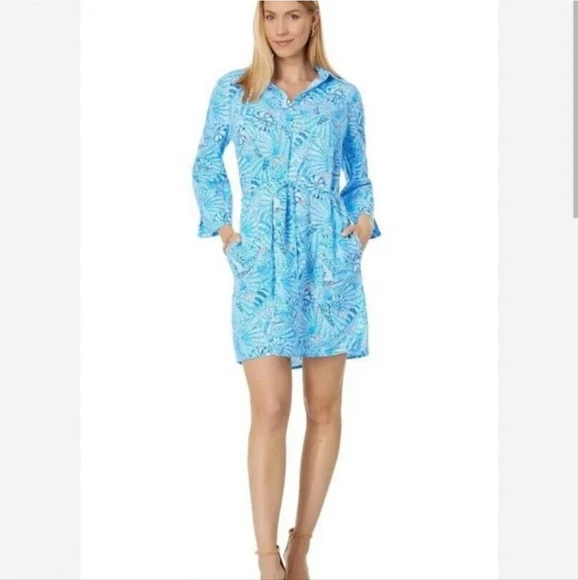 Lilly Pulitzer Pilar Tunic Linen Dress Women's Clothing Amalfi Blue By The Seashore : XXS Lilly Pulitzer Pilar Tunic Linen Dress Women's Clothing Amalfi Blue By The Seashore : XXS